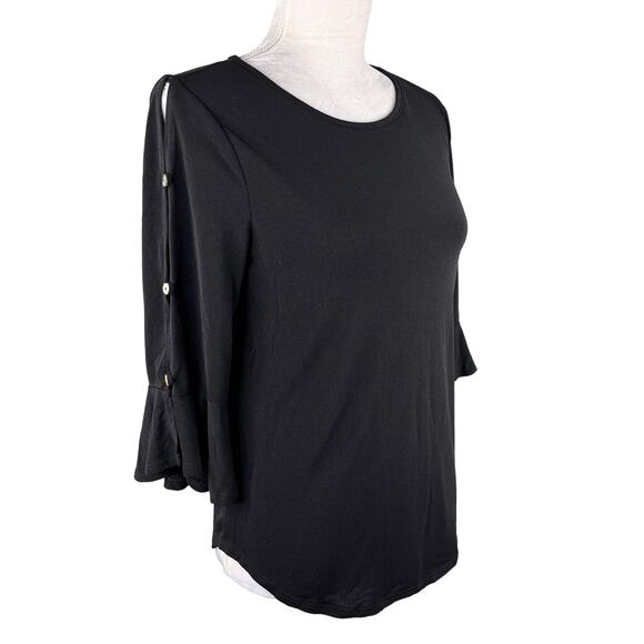 Green Envelope Top Black Small Bell Sleeves Cut Outs New - Picture 5 of 13